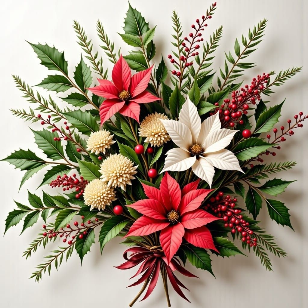 Vibrant Winter Floral Bouquet in Whimsical Christmas Style