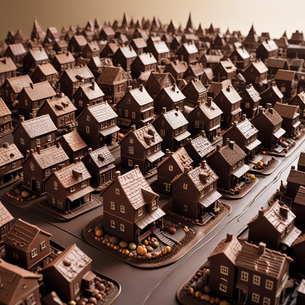 Photorealistic Chocolate Town Dreamscape