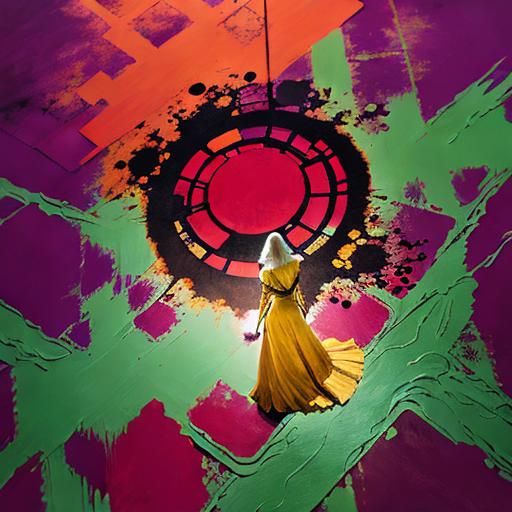 Abstract Dreamlike Woman in Brightly Lit Room