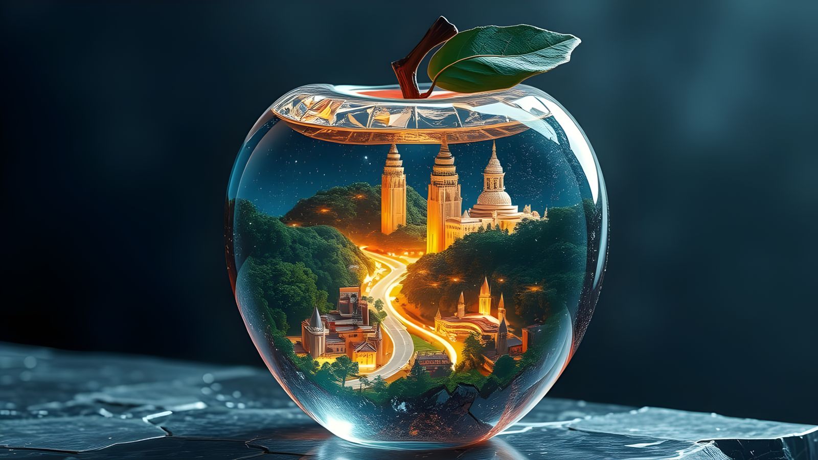 Crystal Apple World in Hyperrealistic Splendor