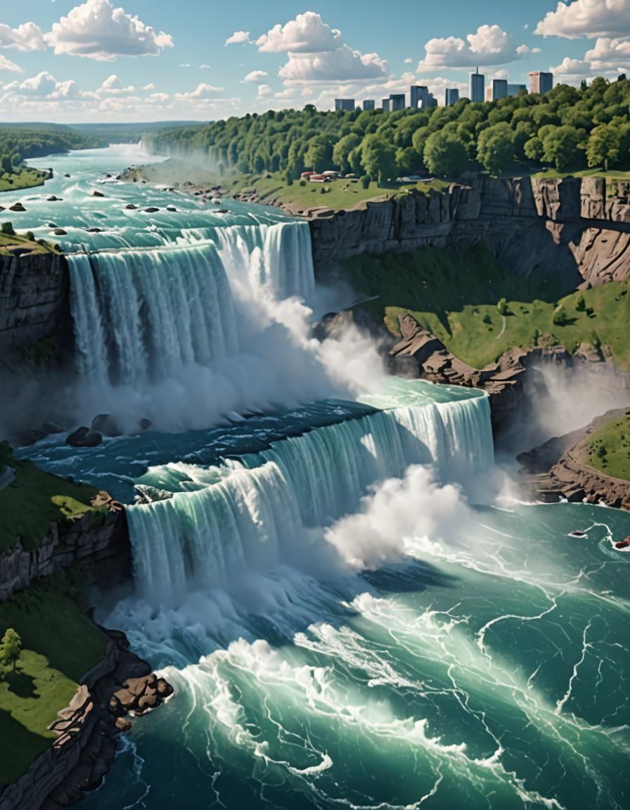 Draw me a 3D picture of Niagara Falls, USA / Canada, with th...