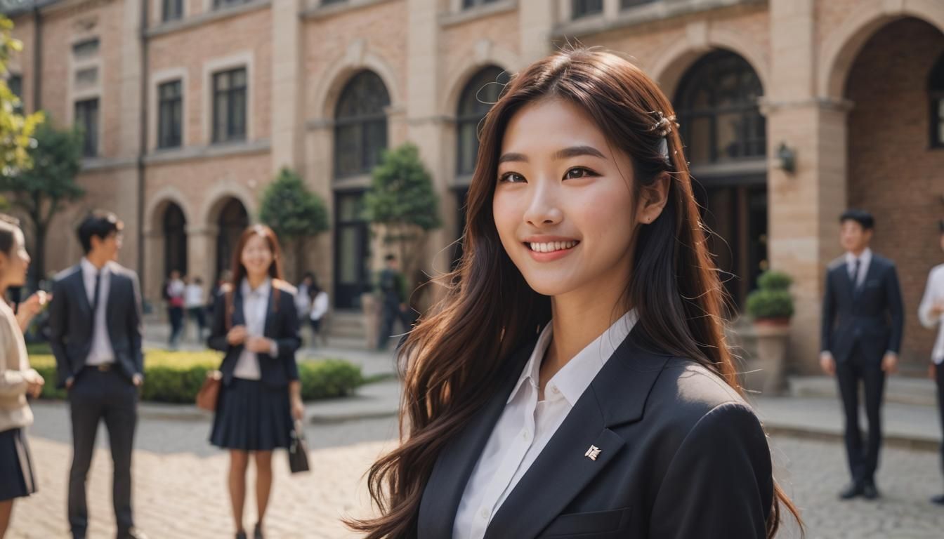 Asian Beauty in High School Outfit