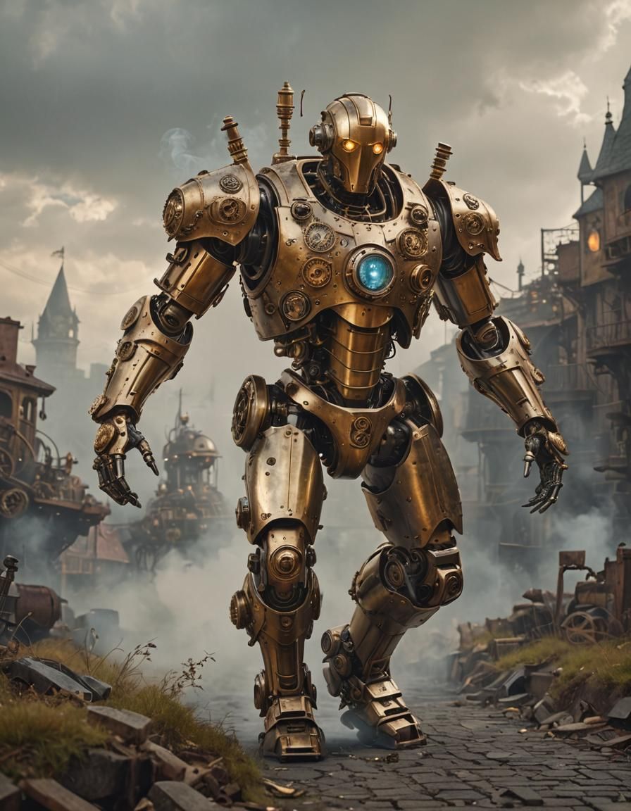 Steampunk Medieval Robot in Dynamic Pose