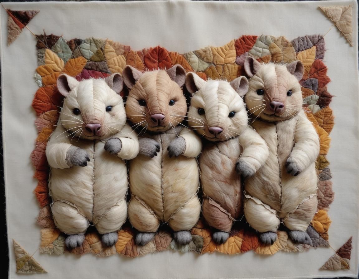 Detailed Candlewicked Wombats in Textile Art Style