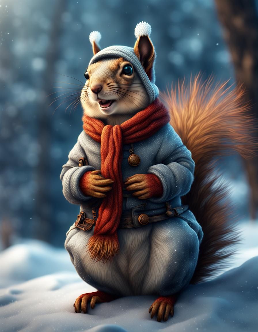 Winter Squirrel in Warm Clothes: Detailed Matte Painting