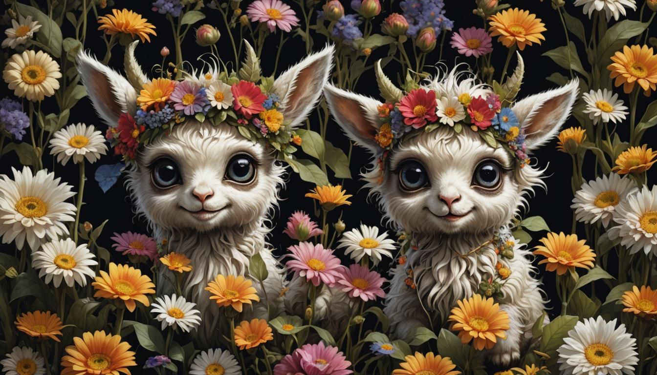 Fairy Baby Llamas in Jean-Baptiste Monge Style