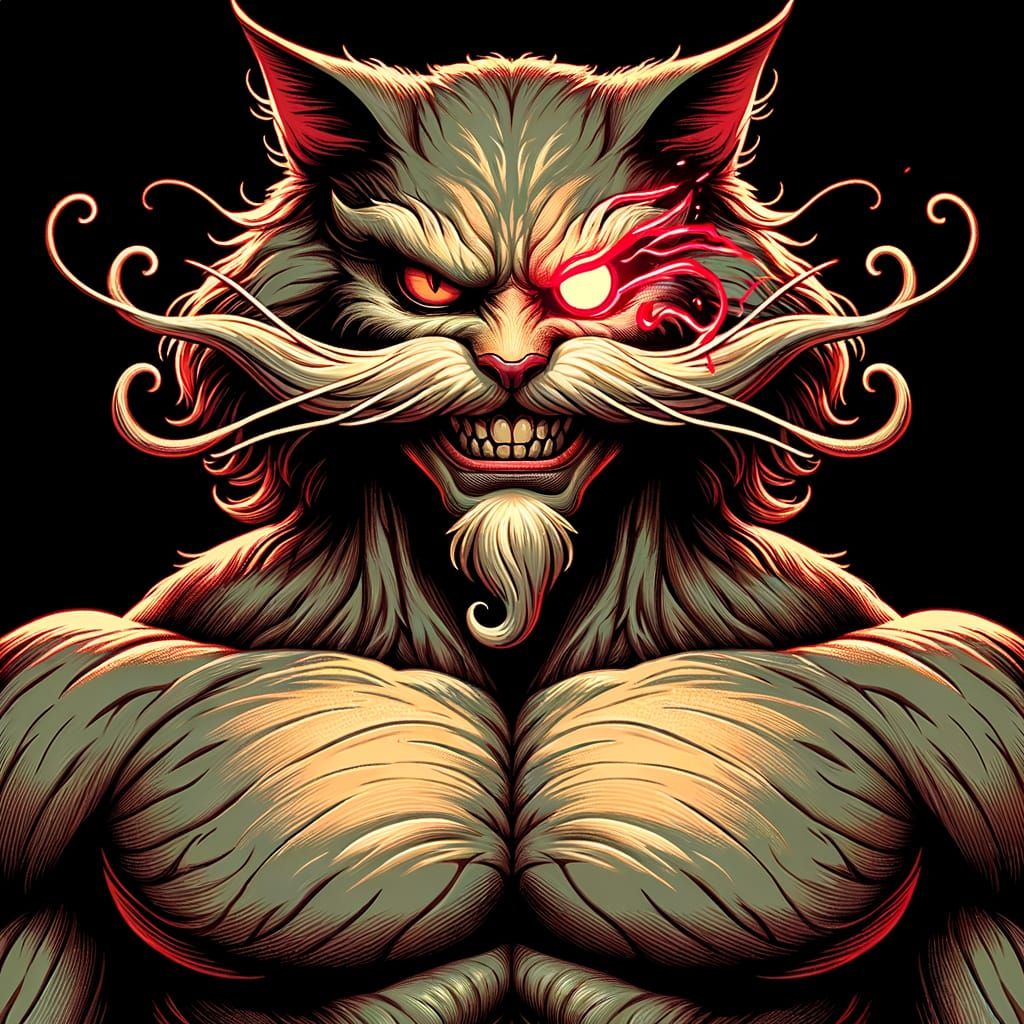 Intimidating Villainous Feline Character with Red Eye