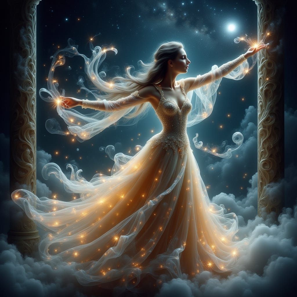 Elegant Woman Dancing at Midnight Castle Ball