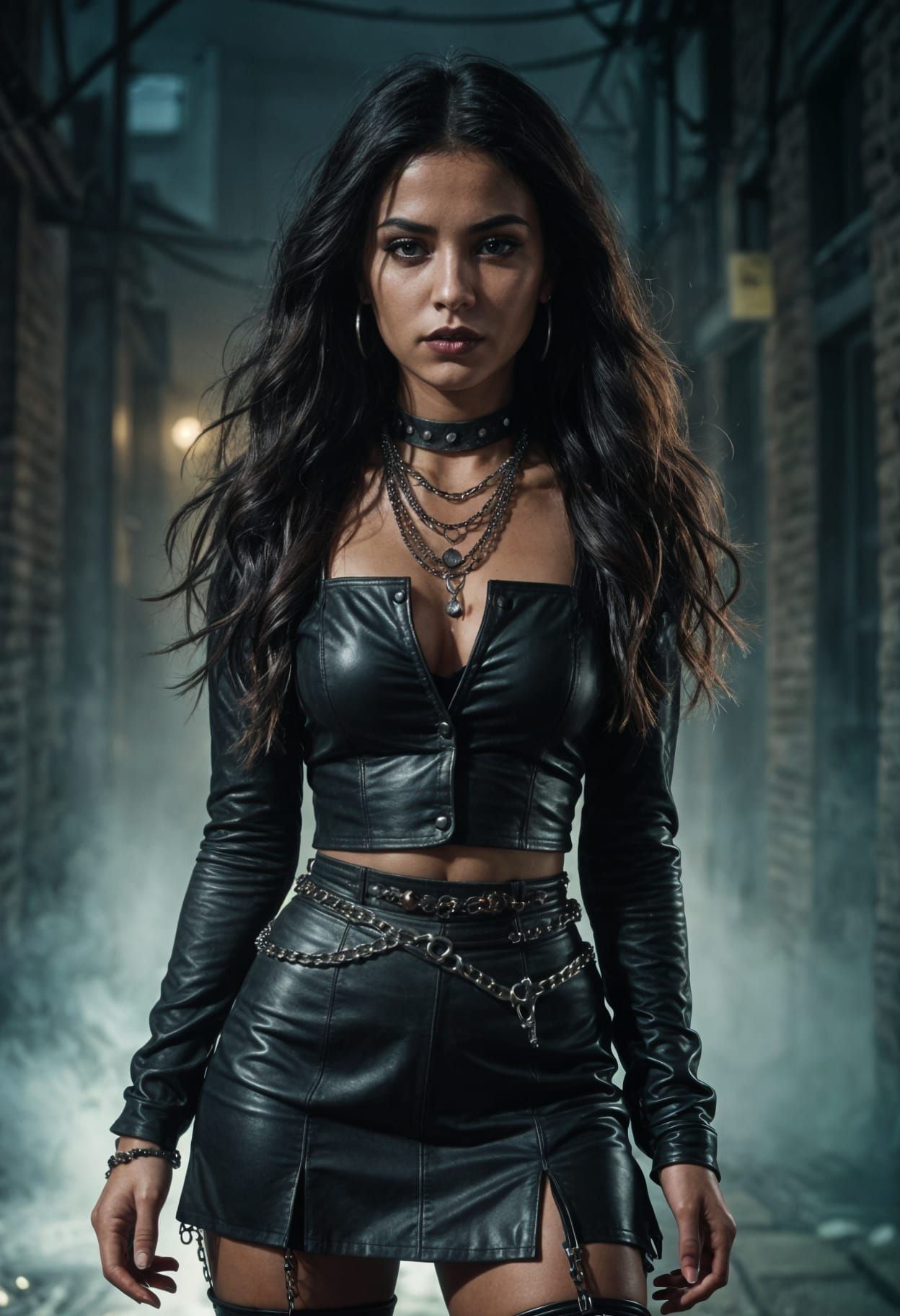 Attractive Latina Goth Girl in Cinematic Film Still