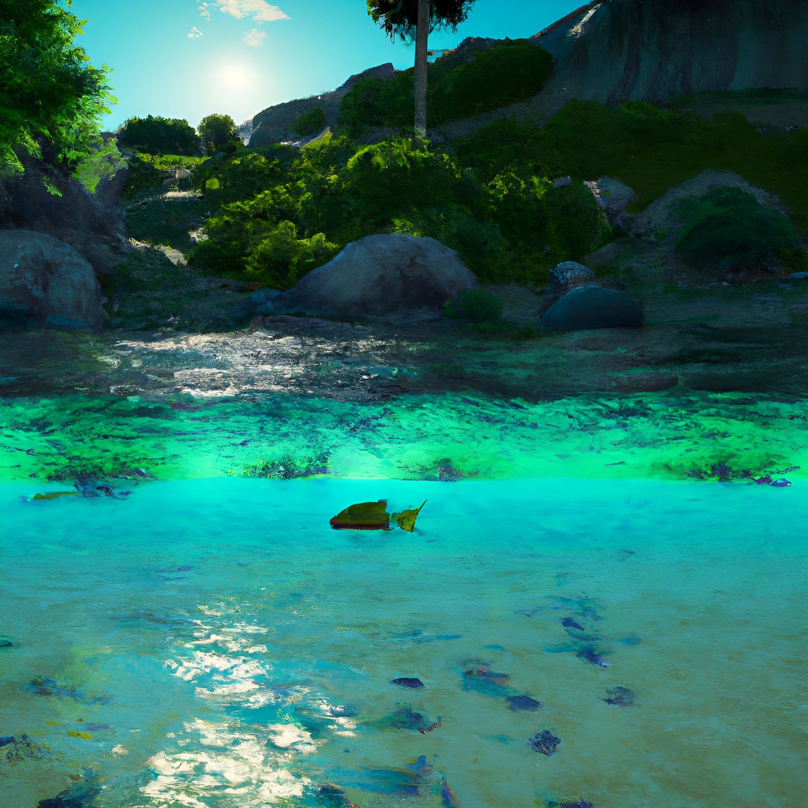 Tropical Beach Scene with Underwater View