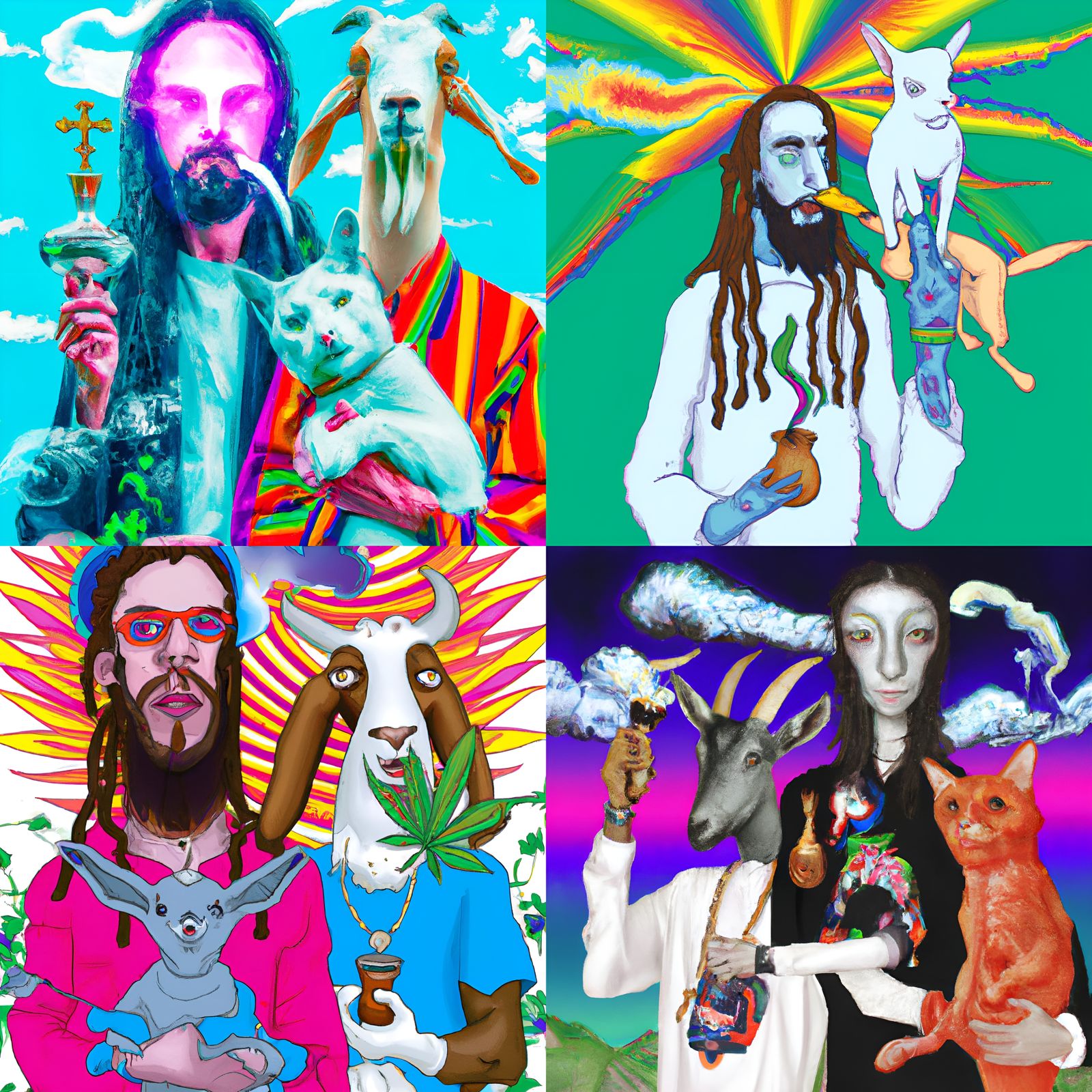 Surreal Alien Goat Smoking Bong Portrait