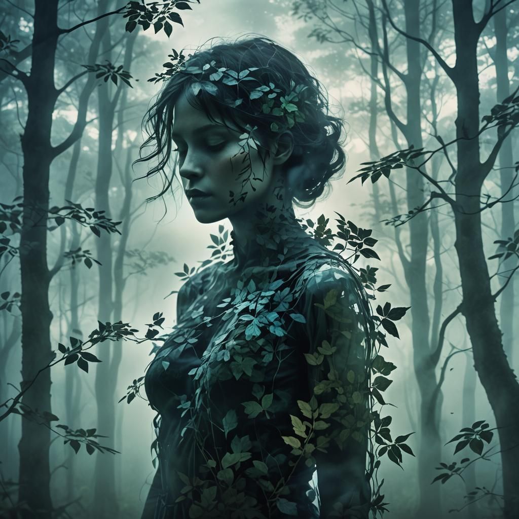 Ethereal Forest Silhouette in Digital Surrealism