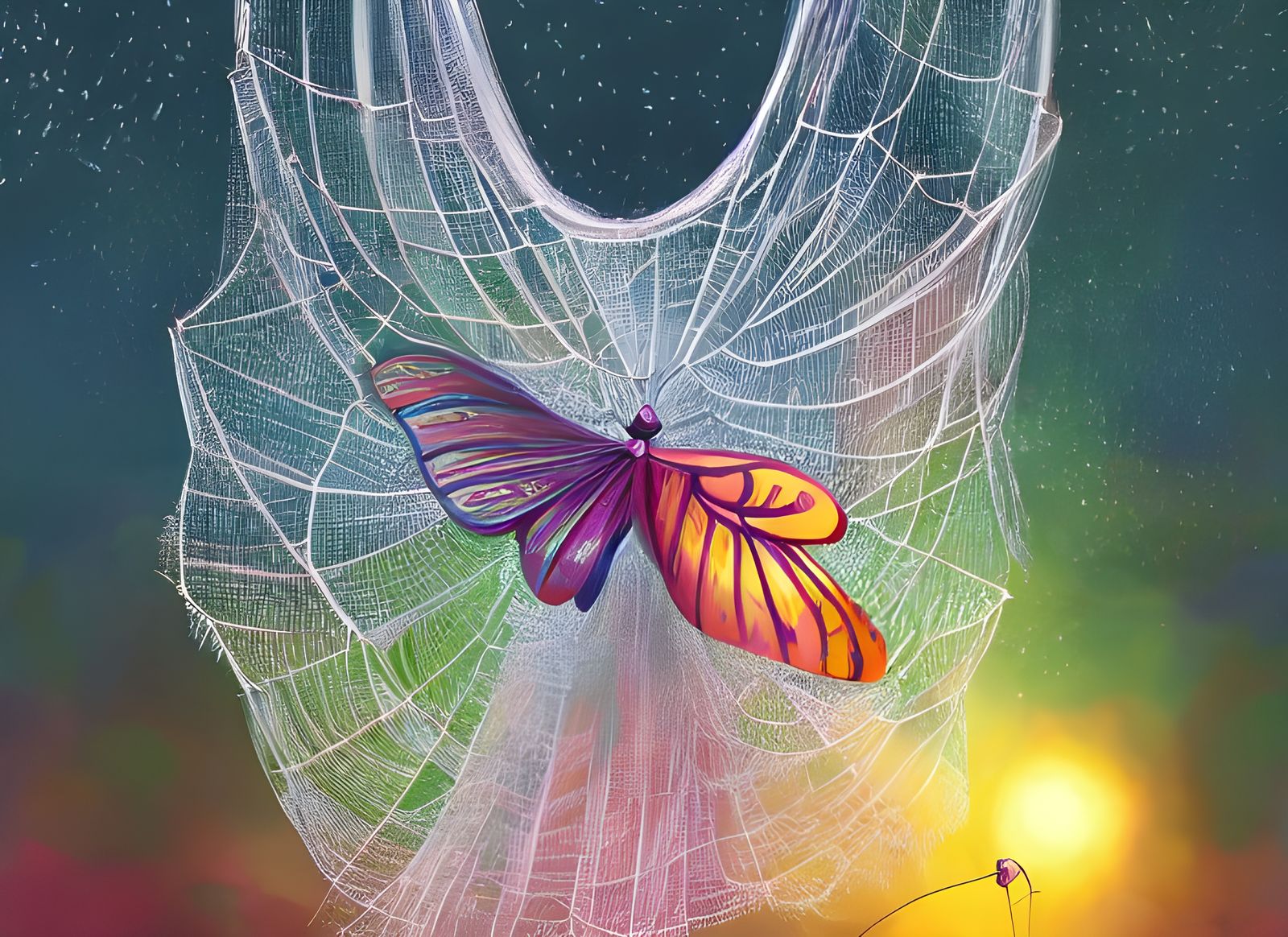 Butterfly Entangled in Spiderweb: Digital Art