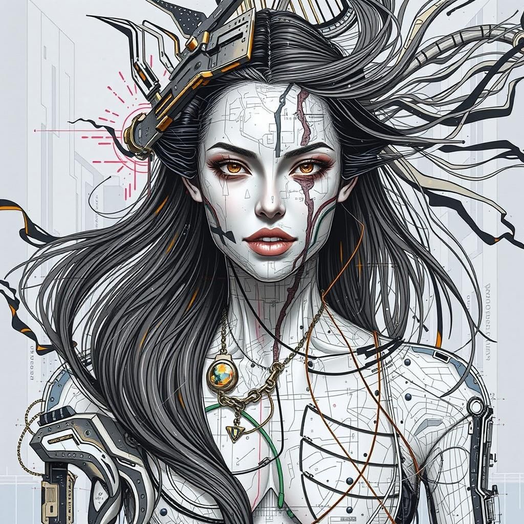 Neon Cyberpunk Cityscape at Dusk in Abstract Style