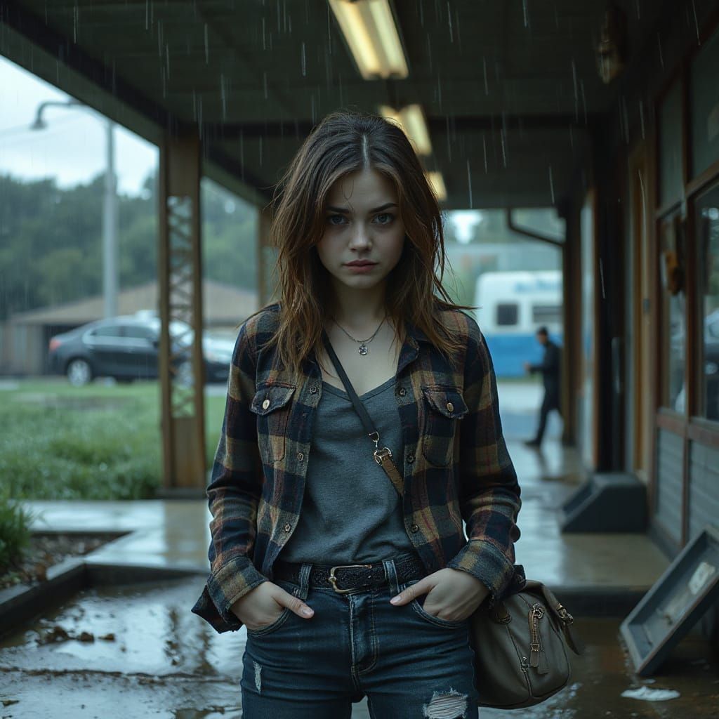 Gothic Traveler Hides in Dystopian Storm