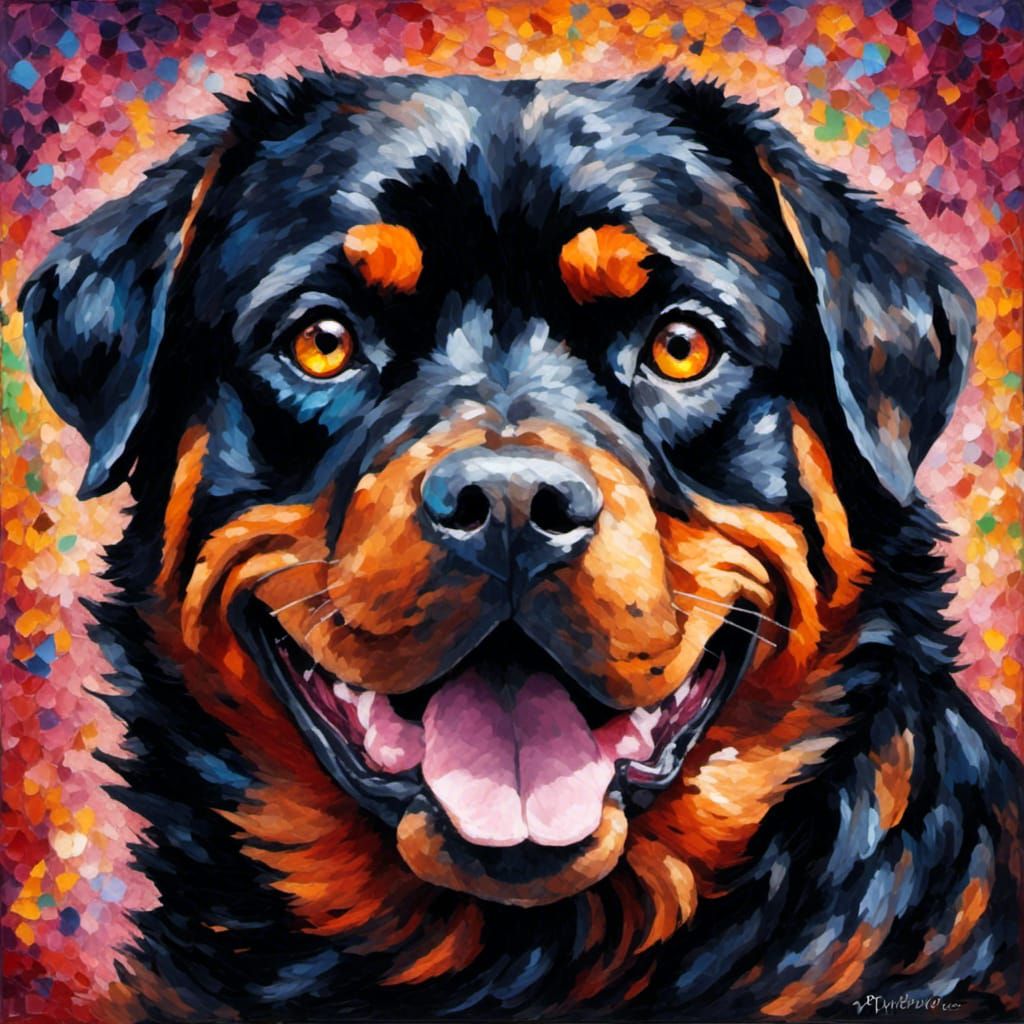 Majestic Rottweiler Portrait in Impasto Style