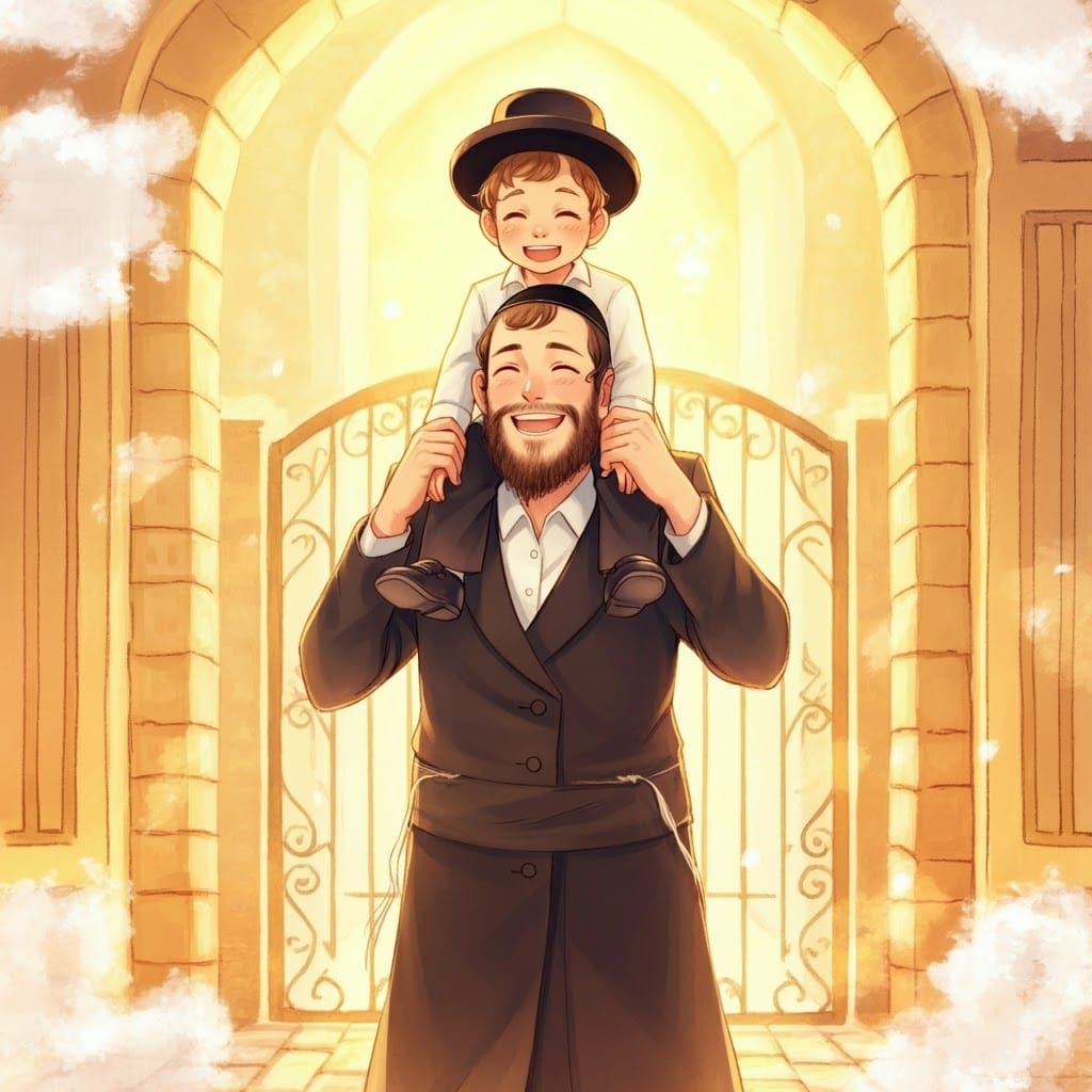 Happy Father and Child in Anime Style