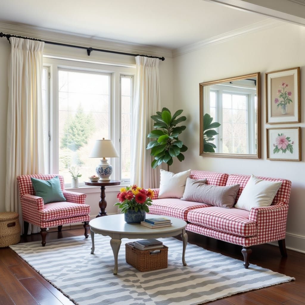 Gingham Patterned Modern Living Room Interior