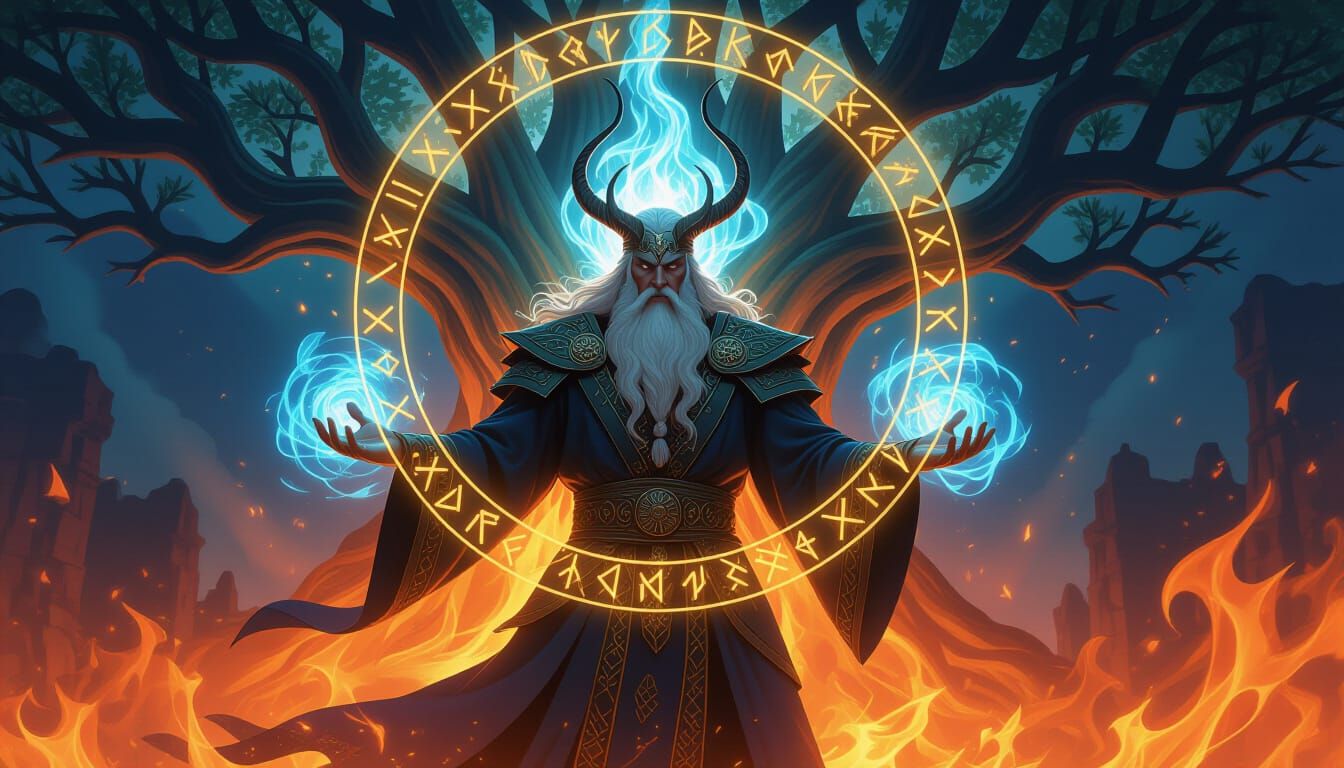 Odin's Divine Rebirth in Light and Flame, Mystical Digital A...