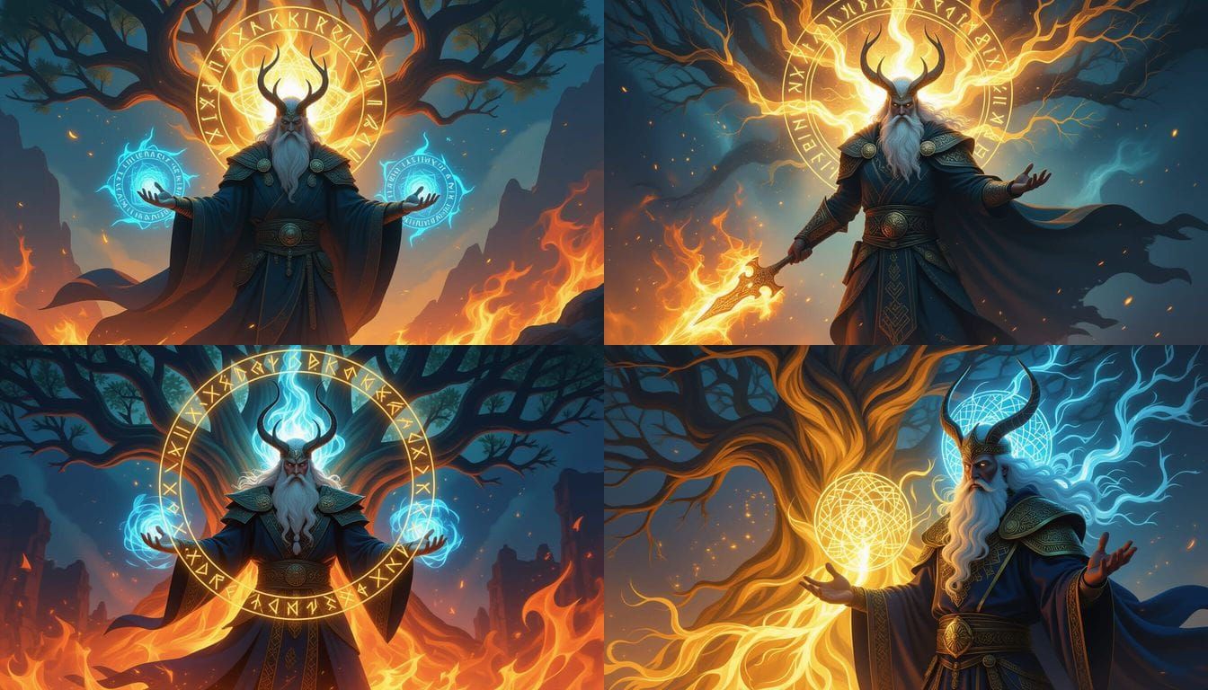 Odin's Rebirth: Light, Flame, and Mystical Runes