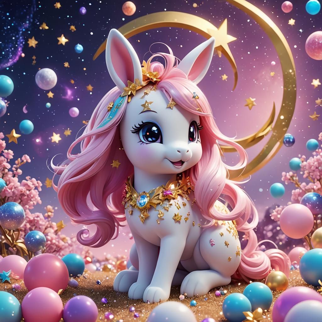 Kawaii Cosmic Pony Bunny in 3D Anime Art