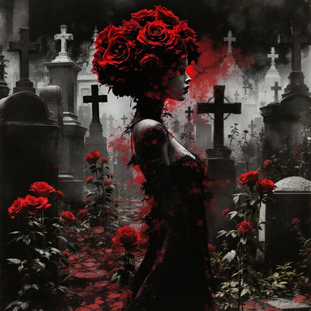 double exposure haunting in a gothic cemetery film noir coll...