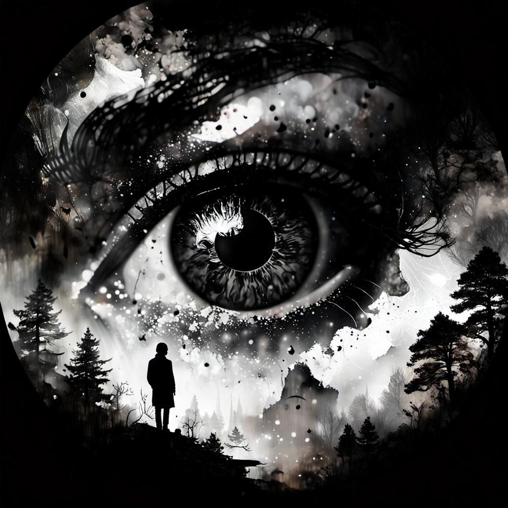Ethereal Horror Eye in Double Exposure