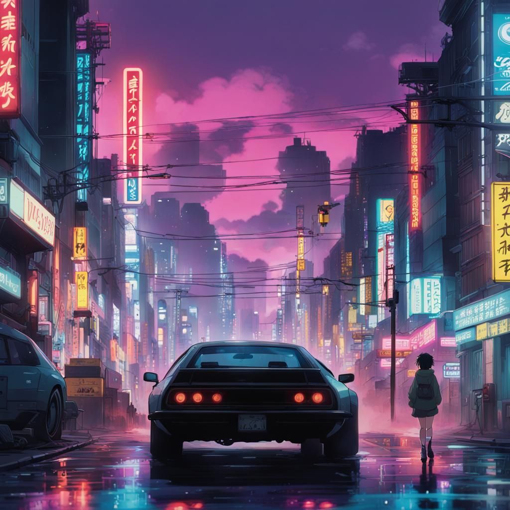 Cyberpunk Anime Girl in Ghibli Style