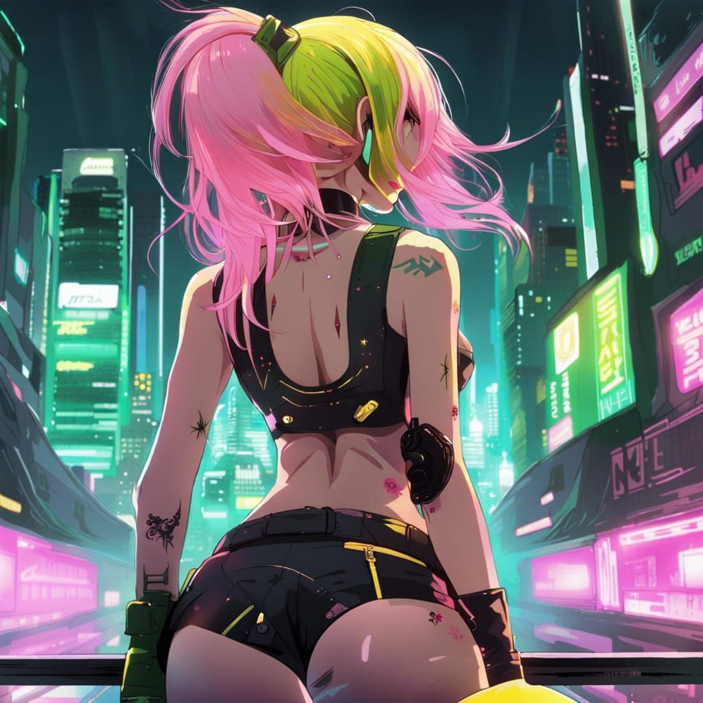 Cyberpunk Pinup with Anime-Style Hair