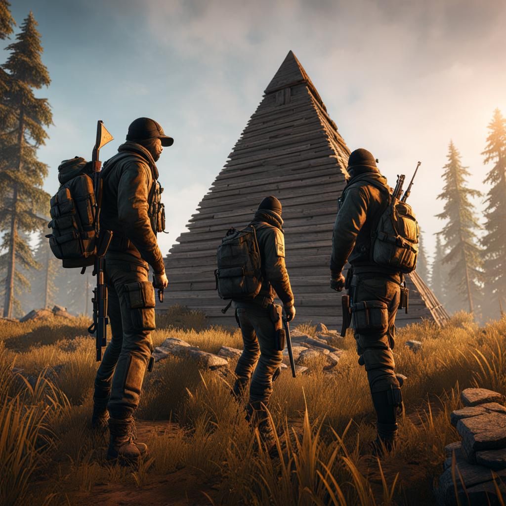 Three Armed DayZ Survivors by Wooden Pyramid