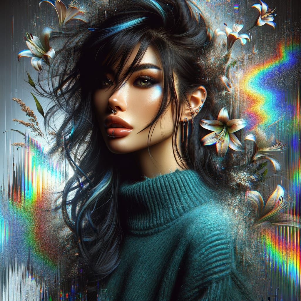 Beautiful Girl with Emoscene Hairstyle and Fleur de Lis Back...