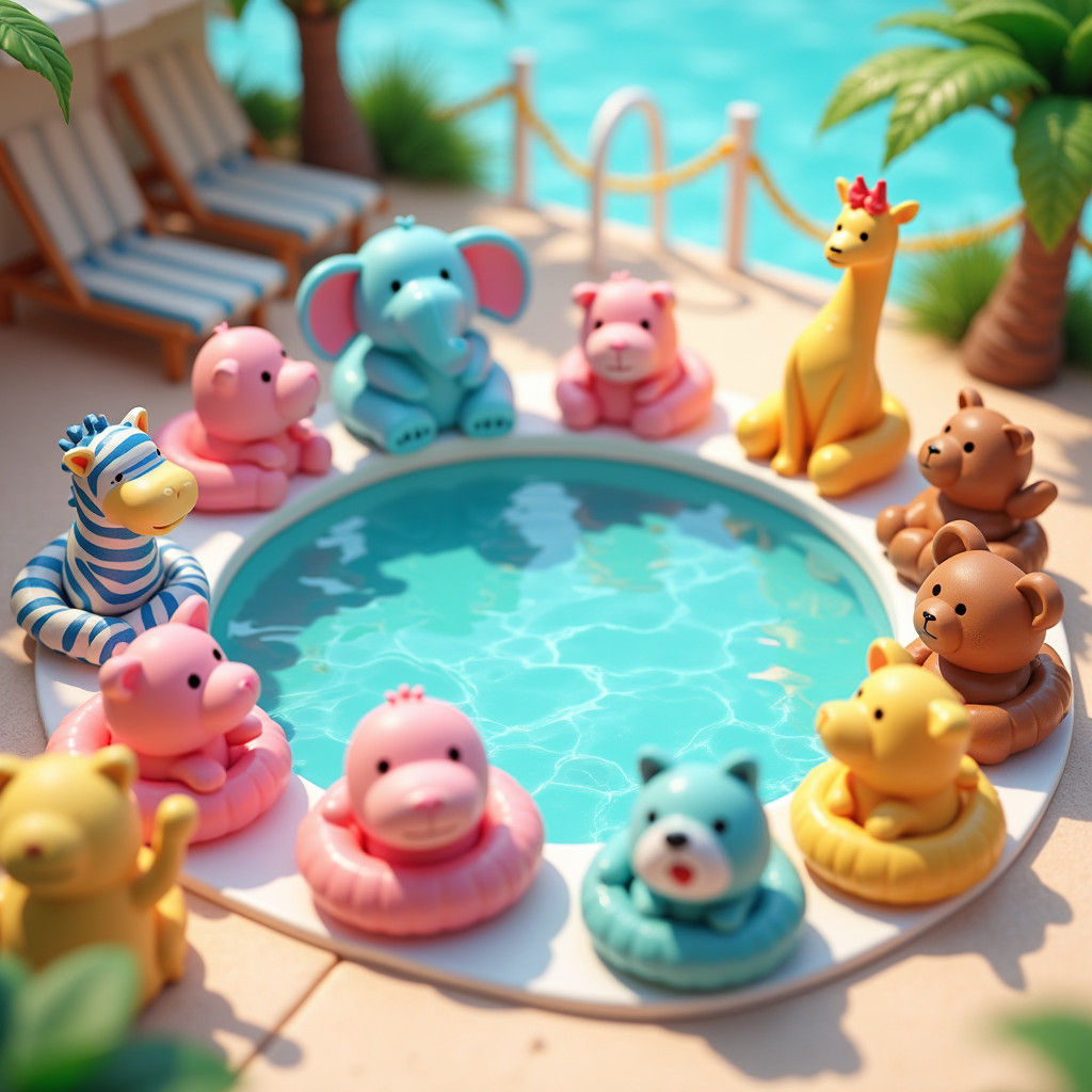 Vibrant Miniature Pool Toys in 3D Anime Style