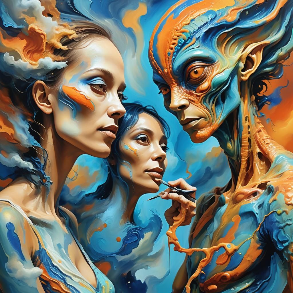 Alien Artist Portrait in Abstract Expressionism