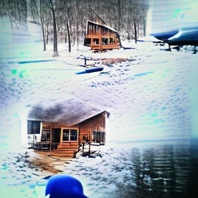 Snowy Cabin in Winter Landscape