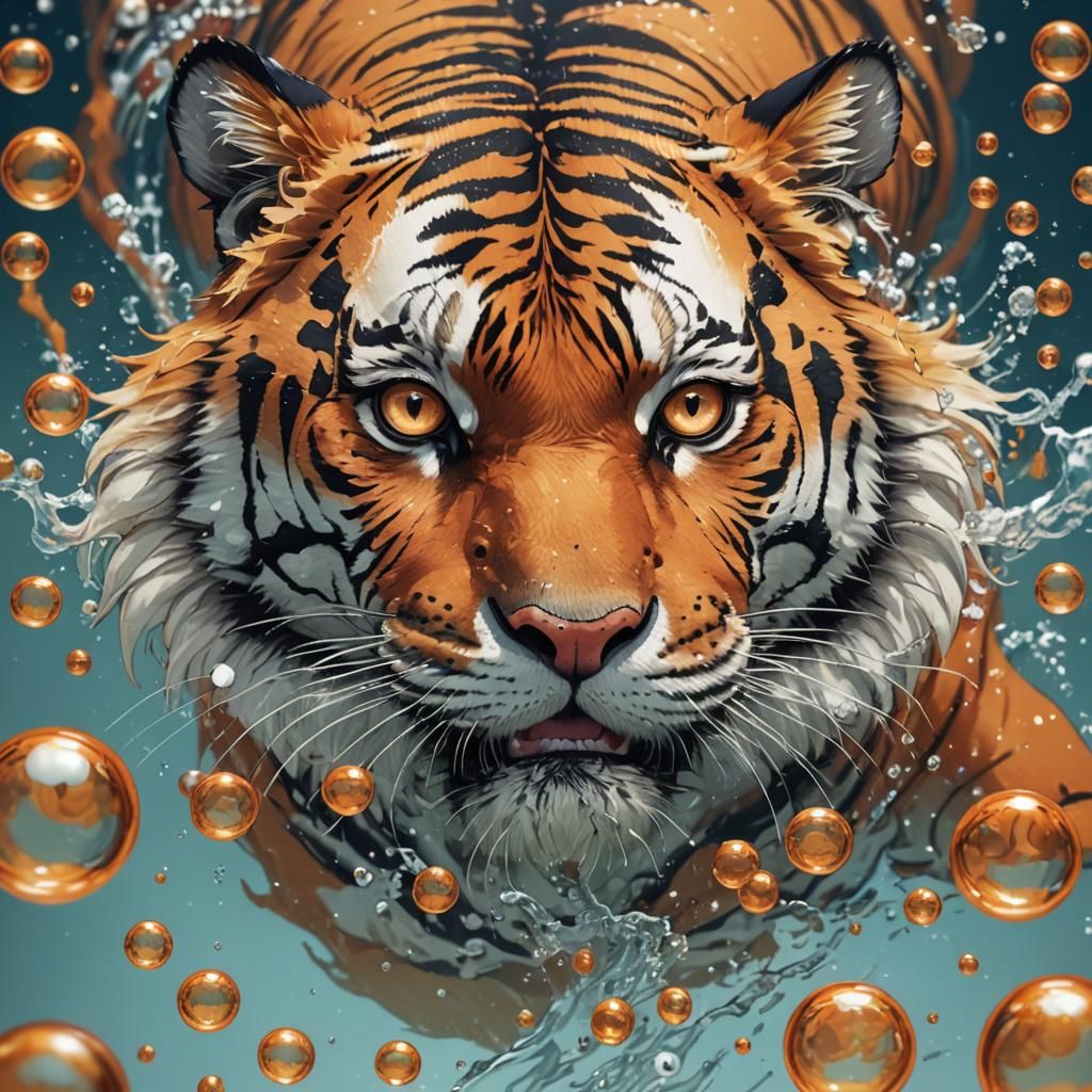 Underwater Tiger Close-up in Anime Style