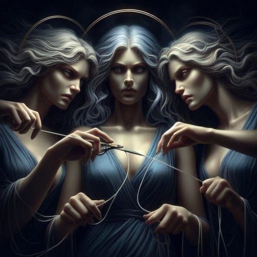 Dark Fantasy Portraits of the Three Fates in Vibrant Oil Pai...