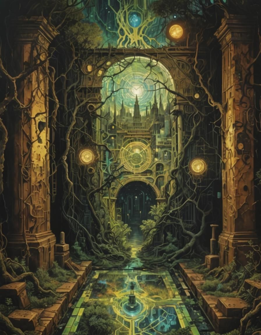 Surreal Cityscape Revival: Ancient Ruins Reborn Amidst Cosmi...