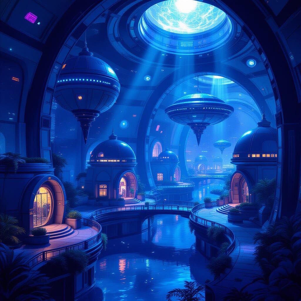 Futuristic Space Ark Neighborhood with Garden Interiors