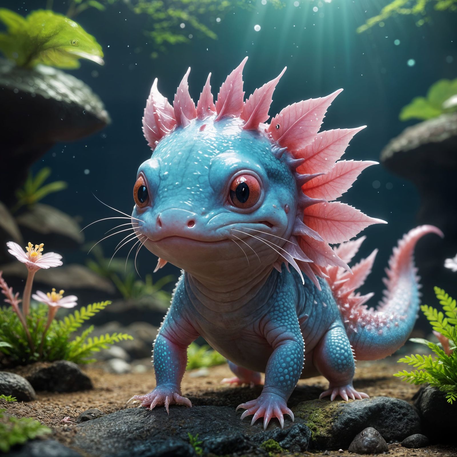 Cute Kawaii Axolotl in Hawaii: 3D Anime Art