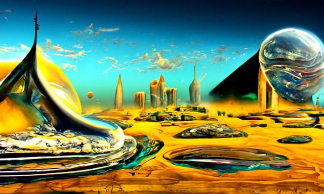 Surreal Alien City: Cosmic Holographic Illustration