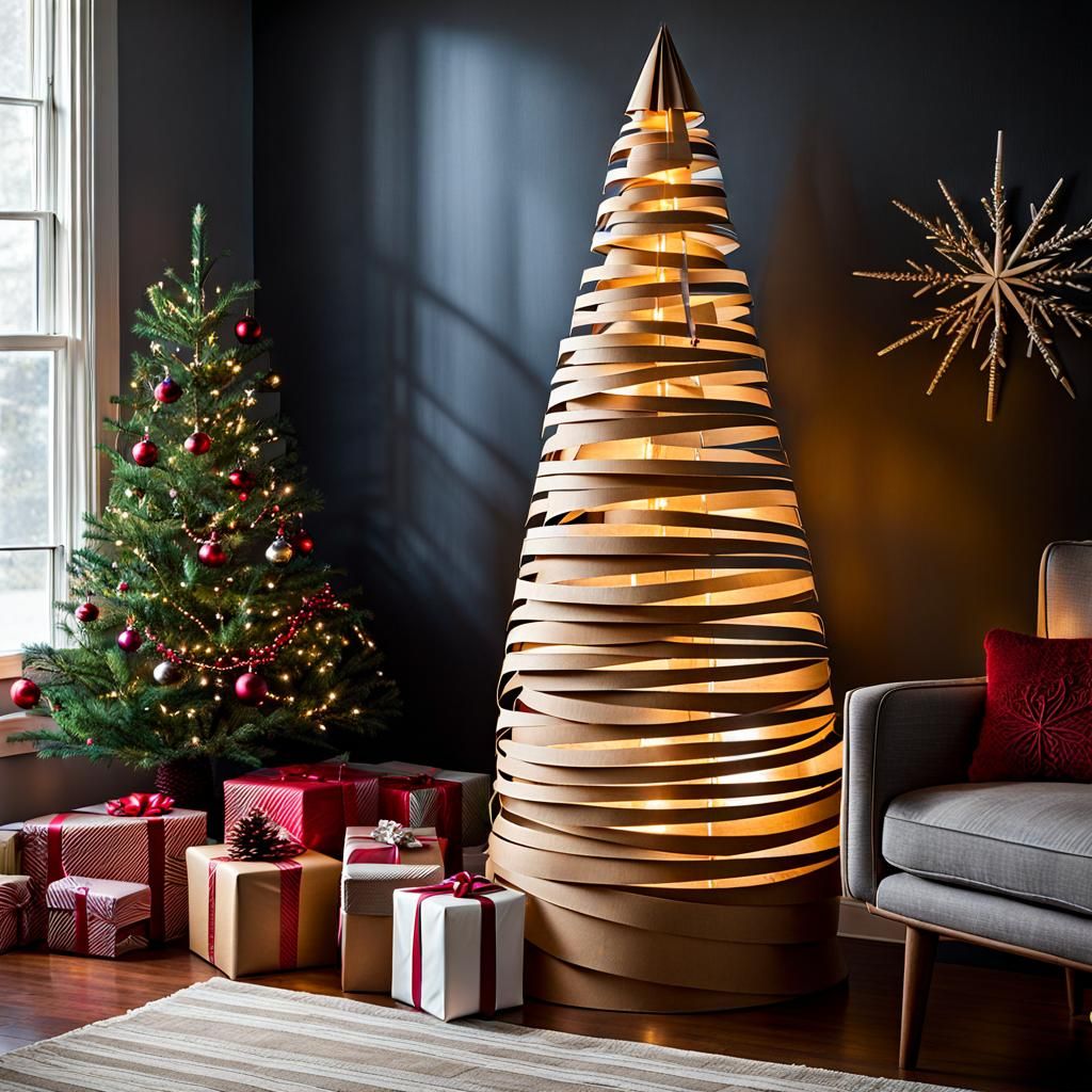 Kraft Paper Christmas Tree with String Lights