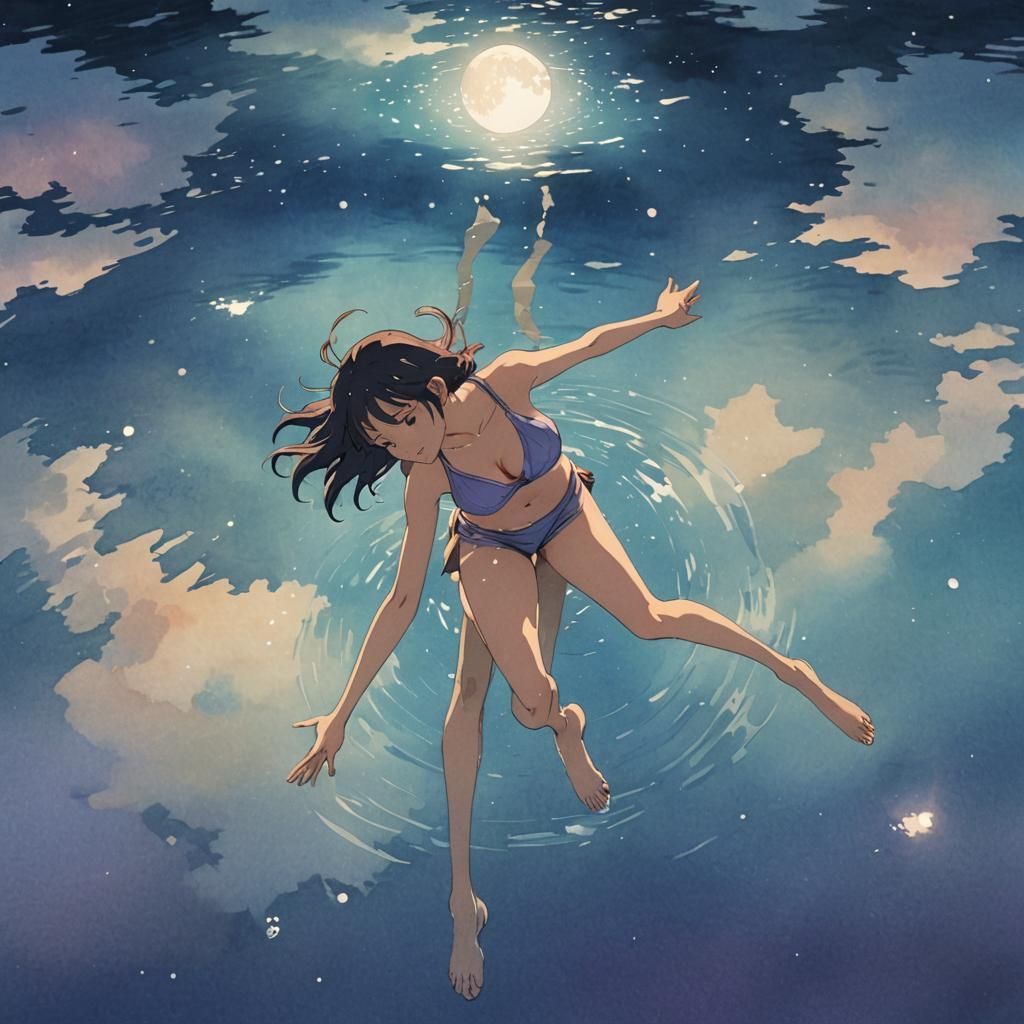 Levitating Woman in Ghibli-Inspired Anime Style