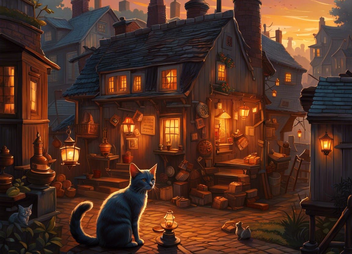 Cozy Village at Sunset: Detailed Concept Art