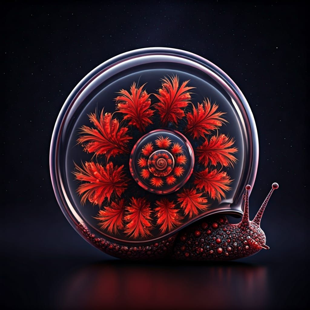 Bioluminescent Fractal Plants in Glass Snail Shell