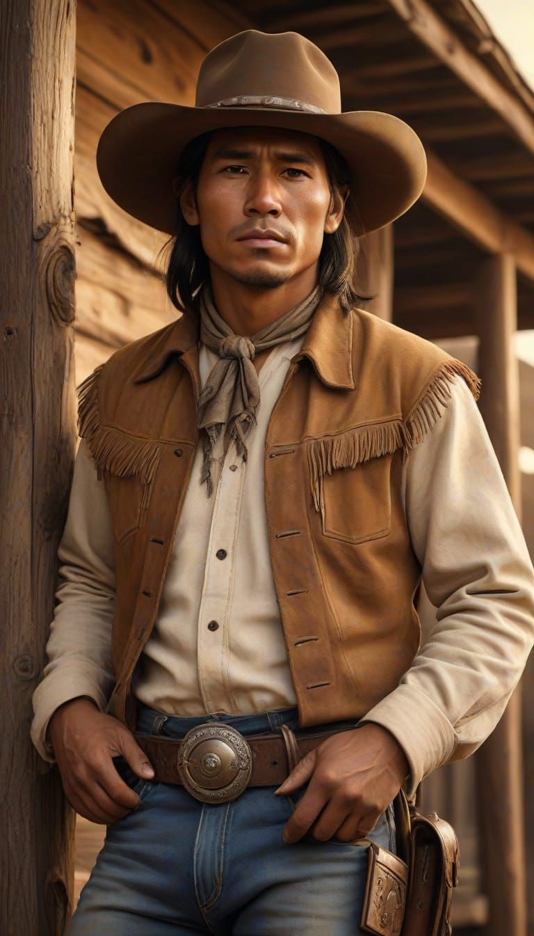 Native American Cowboy in Vintage Oil Painting Style
