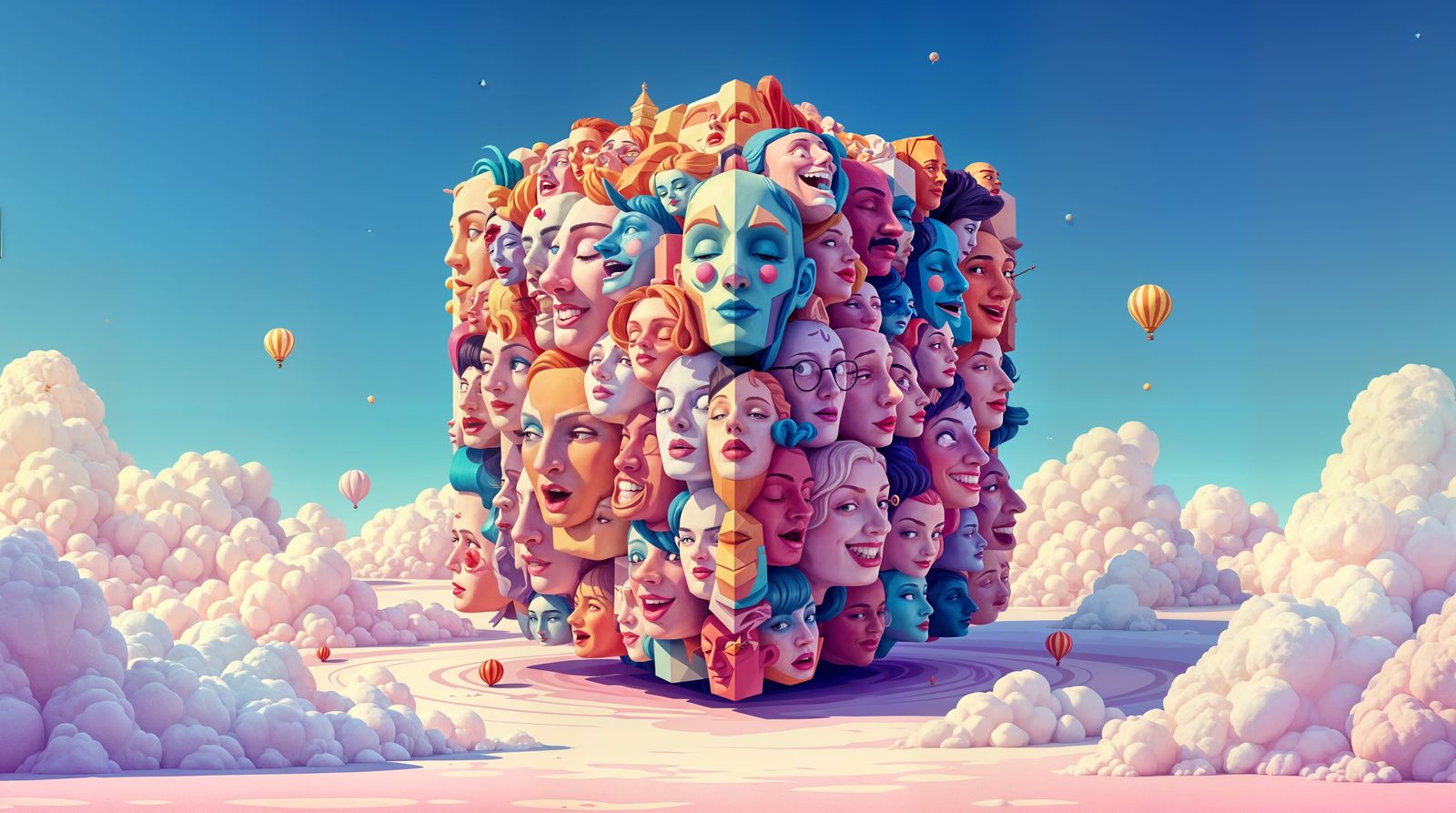 Surreal Geometric Portraits in Vibrant Cube Composition