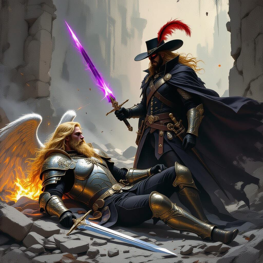 Urban Fantasy Battle: Angel and Musketeer