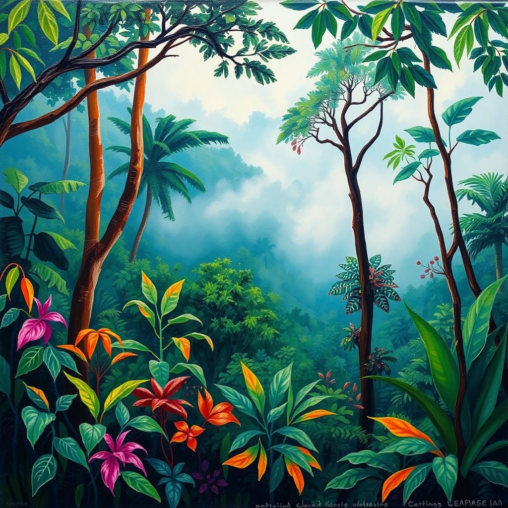 Costa Rican Cloud Forest in Neo-Expressionist Style