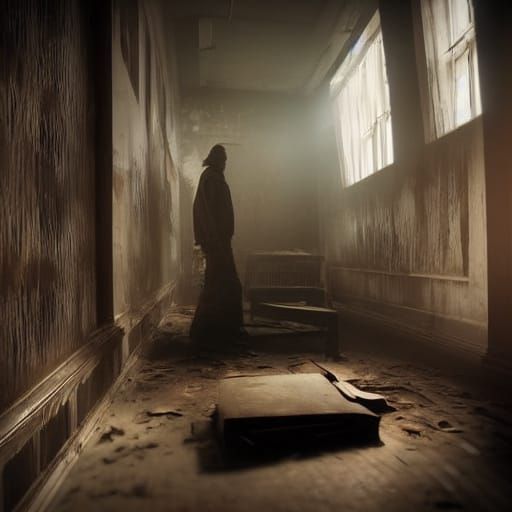 Eerie Abandoned Asylum in Cinematic Horror Style