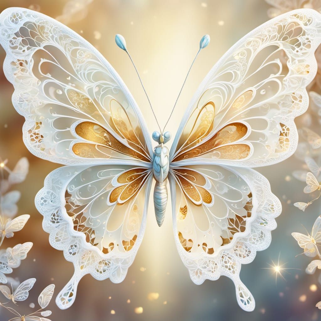 Surreal Lace Butterfly in Watercolor Style